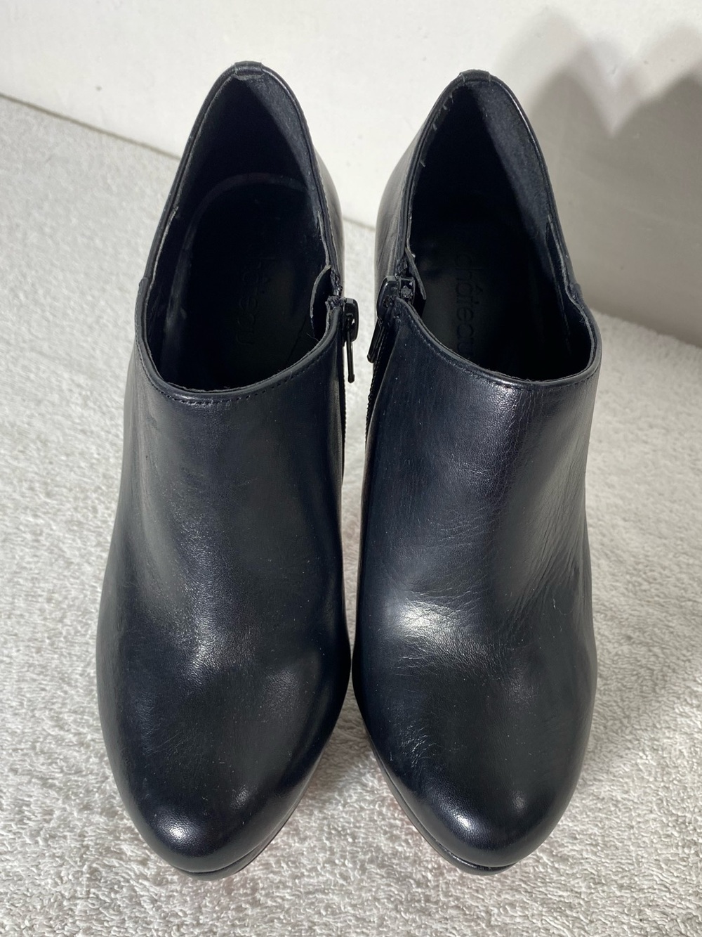 Le Chateau Black Leather Platform Heel Ankle Booties W Red Soles 7 - Picture 4 of 15